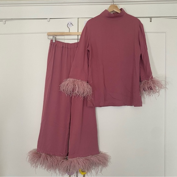 Sleeper Black Tie Pajama with Detachable Feathers in Burgundy - Picture 2 of 6